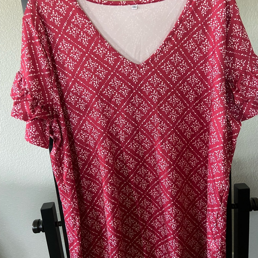 Elegant Red Blouse with White Pattern